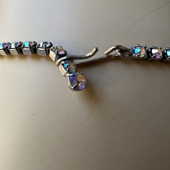 VTG 1950s Choker Necklace 15" Aurora Purple Crystal Rhinestone Earrings 1" - Picture 7 of 12